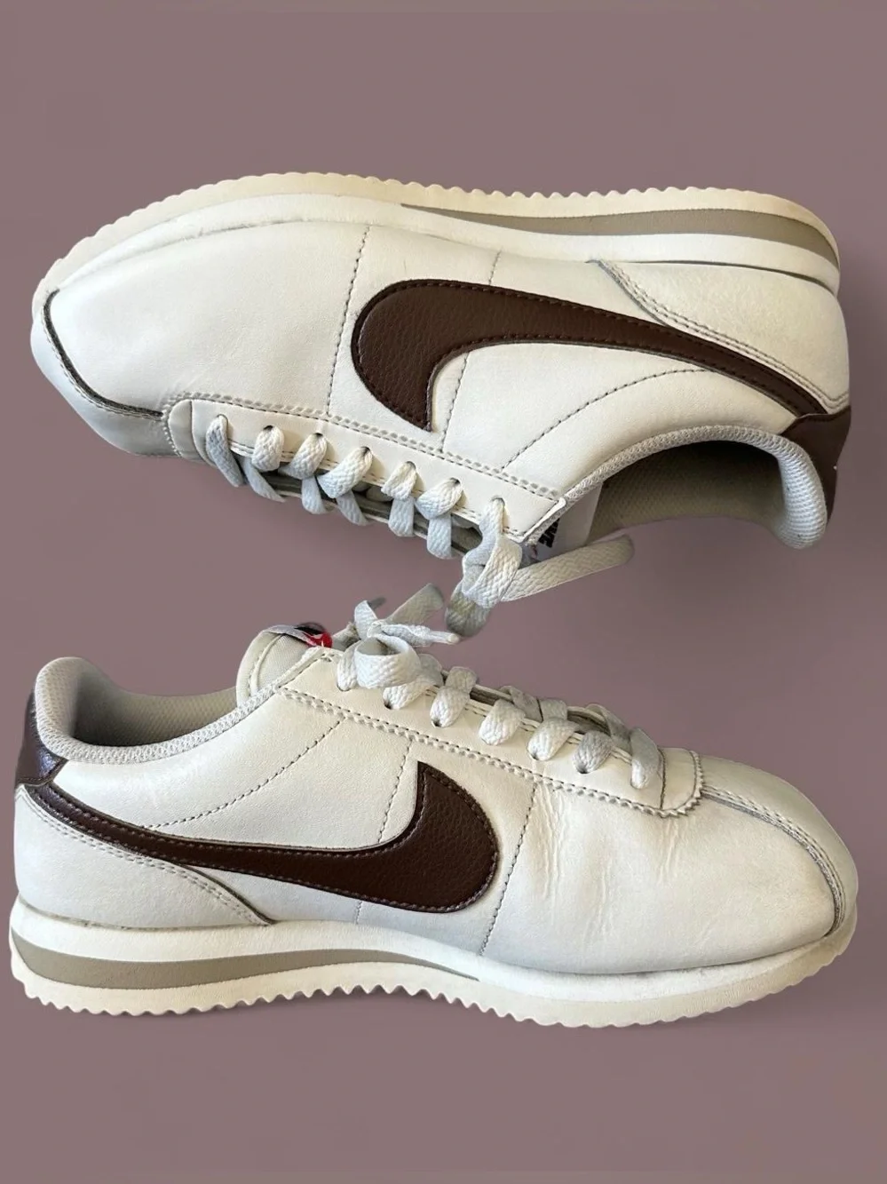 Nike Cortez White & Baroque Brown Leather Sneakers